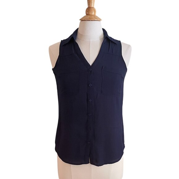 Express Navy Blue Collared Sleeveless Button Down Portofino Shirt, Size XS - Picture 1 of 9
